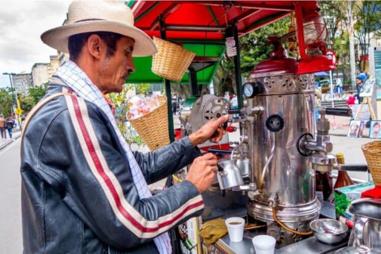 A man pouring "sock coffee" in Columbia.