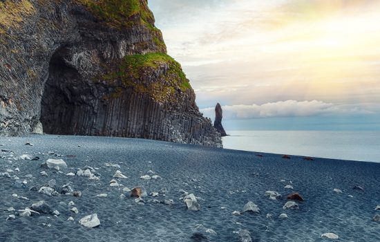 Black beach Reynisfjara near the village of Vik, Iceland