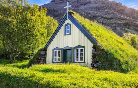 Turf-top church Hofskirkja, Iceland