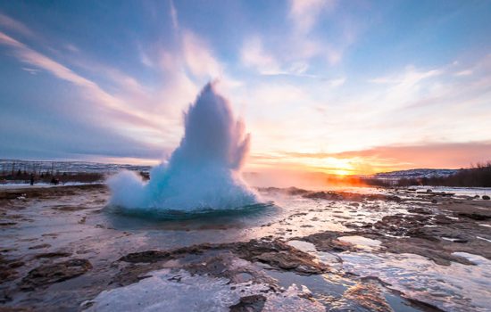 Geyser exploding at the Golden Circle in Iceland