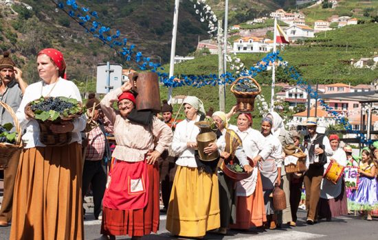 People participating in the wine festival in Madiera in the fall