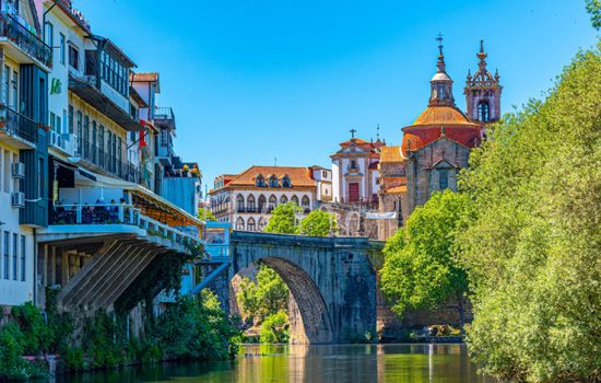 TheThe wooden balconies over the river in Amarante