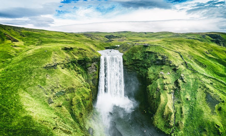 Birdseye view of Skogafoss Waterfall, Iceland