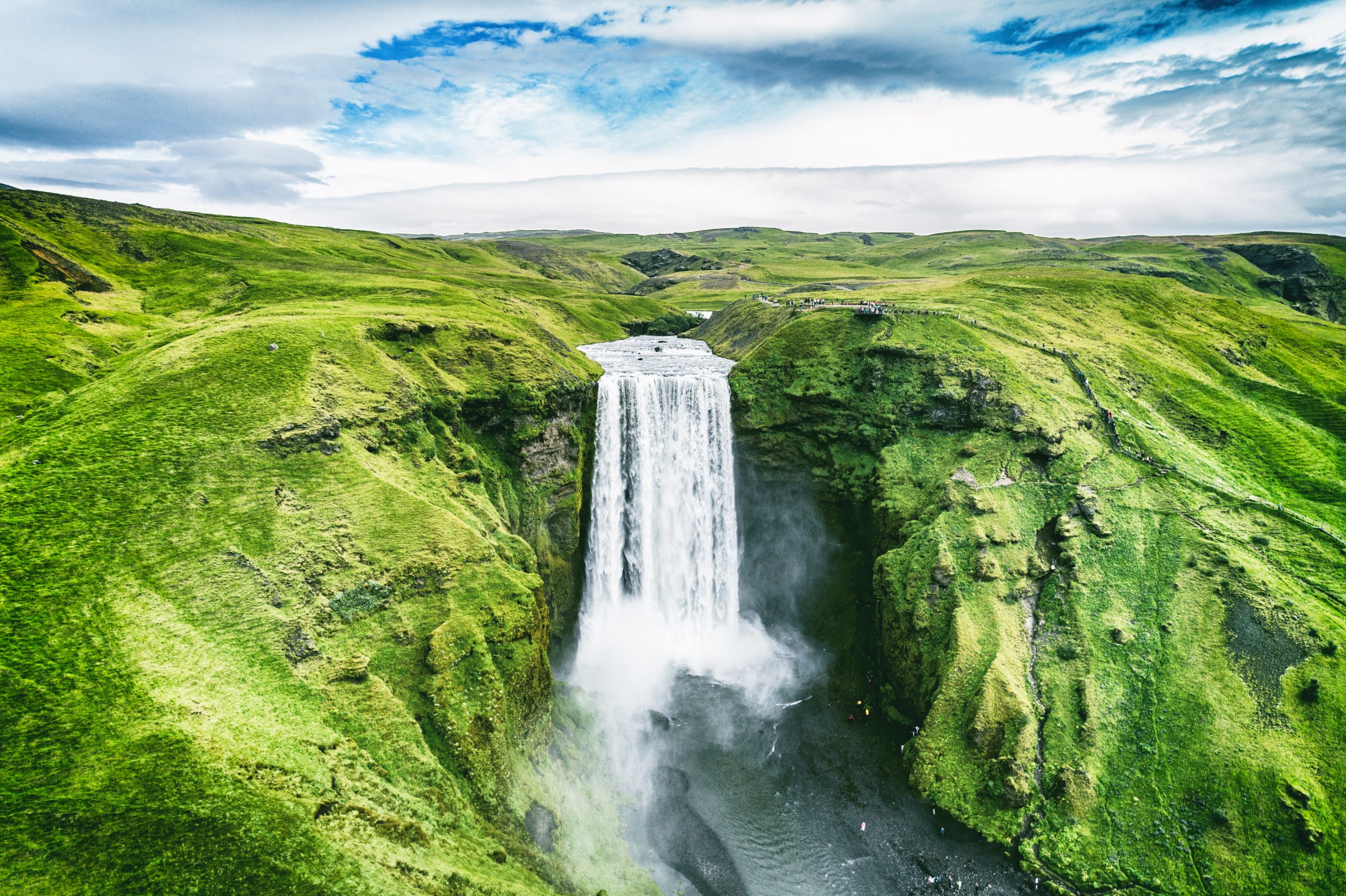 Birdseye view of Skogafoss Waterfall, Iceland