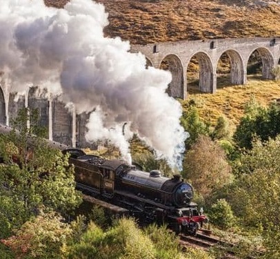 Jackobite Train travelling in Europe in Scotland